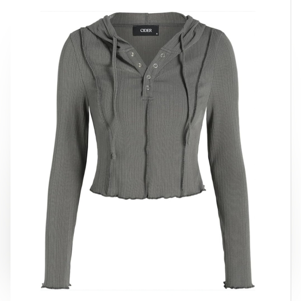 4X CIDER Charcoal Ribbed Long Sleeve Athleisure Crop Hoodie